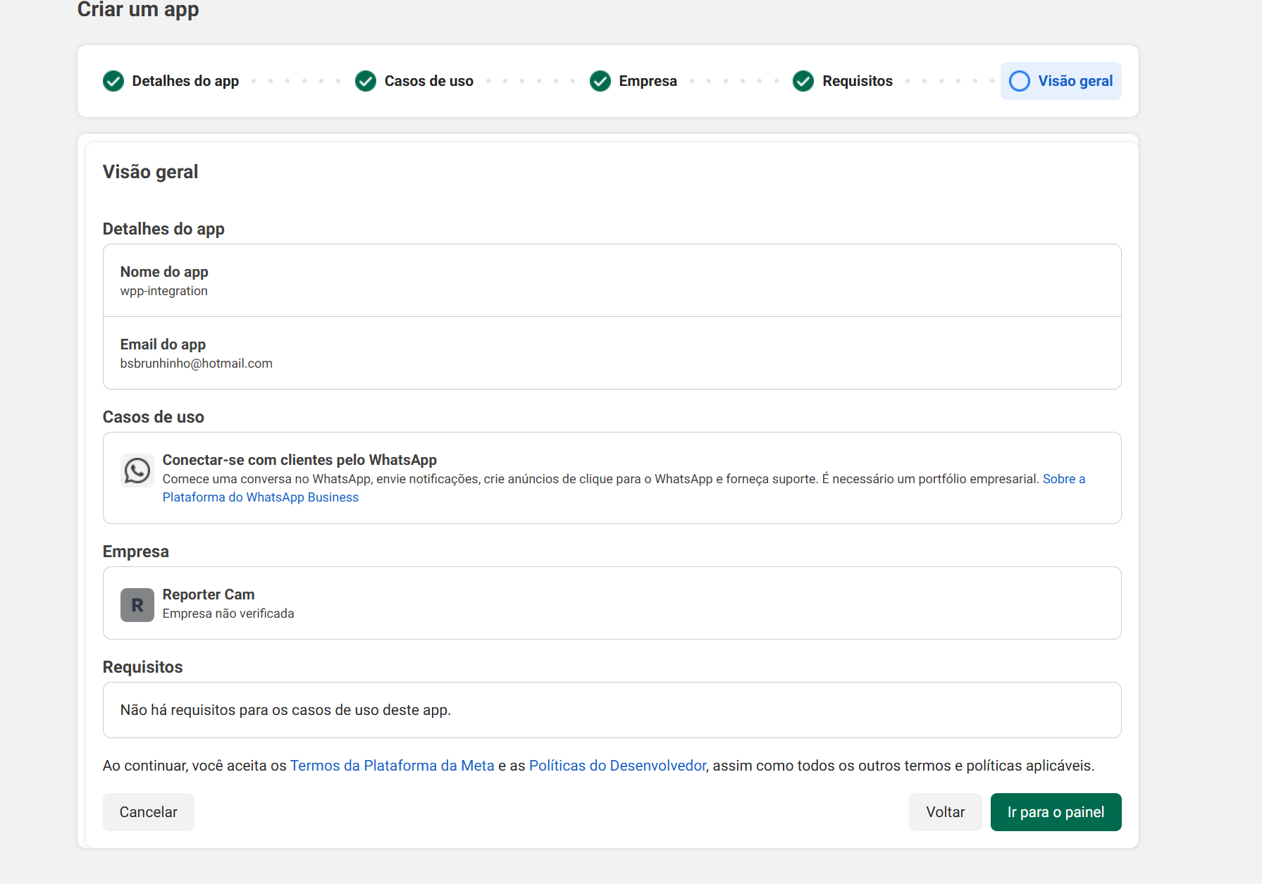 Application configuration summary